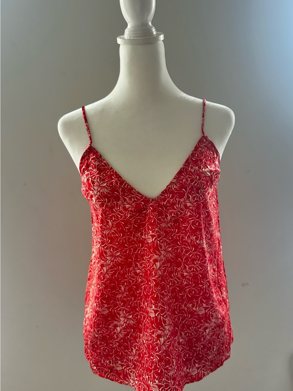Red Floral V-Neck Satin Cami Top